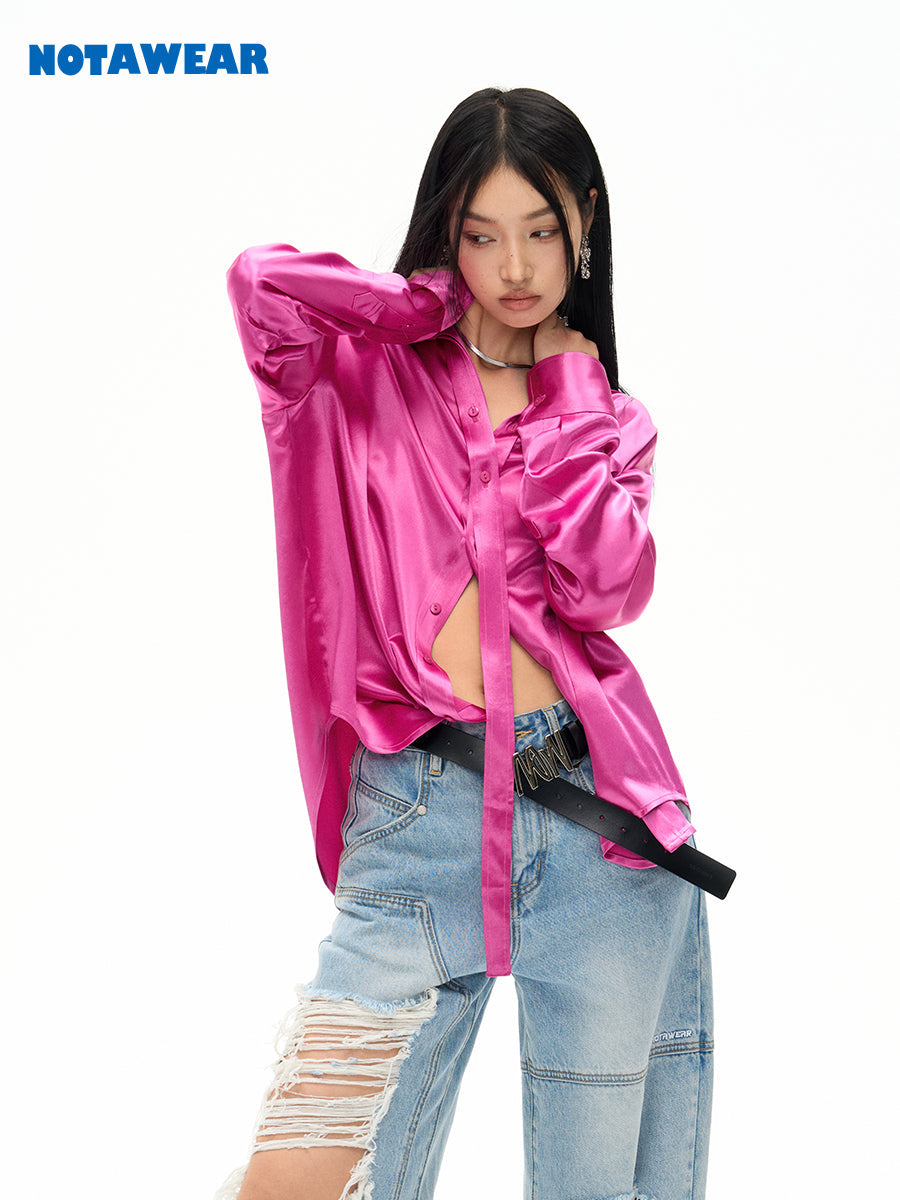 Vivid Satin Nichi Set-Up Shirt&Long-Skirt