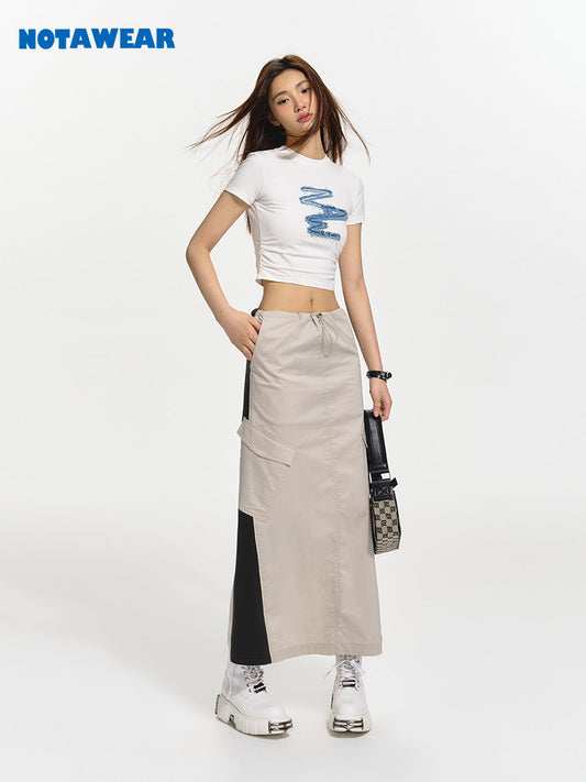 Bi-color Long Casual Flare Skirt