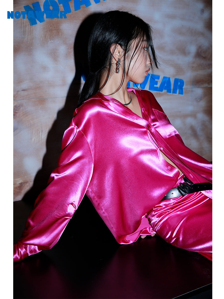 Vivid Satin Nichi Set-Up Shirt&Long-Skirt