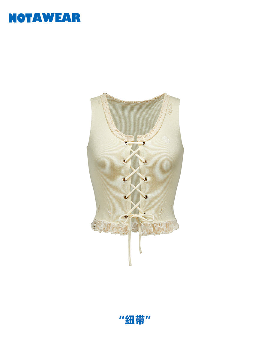 Lace Lace-Up Cropped Tight Summer-Knit