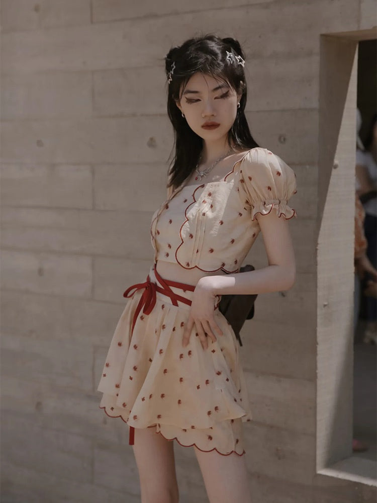 Dot Petal Cute Lace Bustier&Blouse&pants