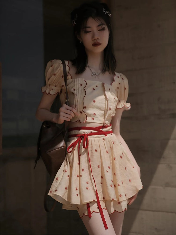 Dot Petal Cute Lace Bustier&Blouse&pants
