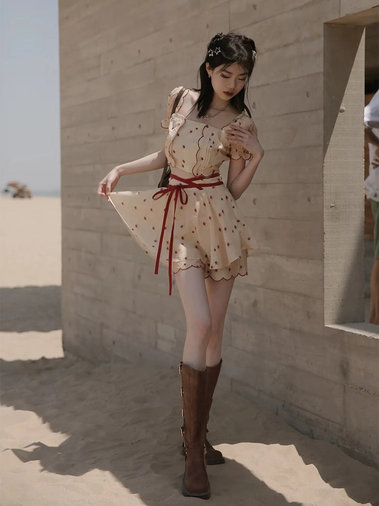 Dot Petal Cute Lace Bustier&Blouse&pants