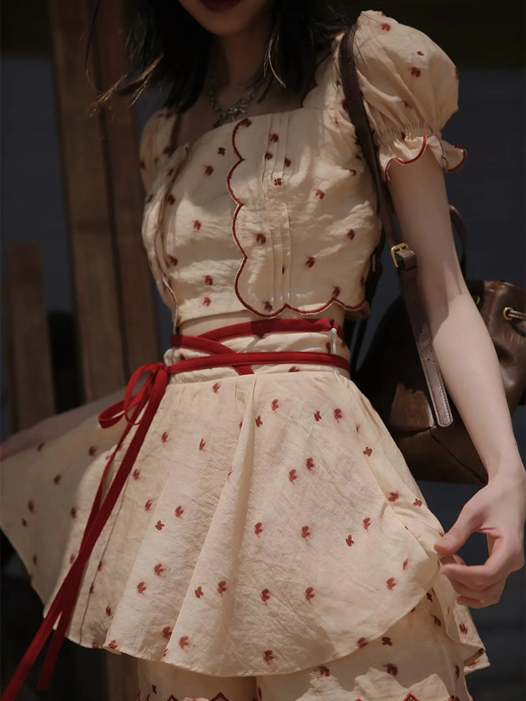 Dot Petal Cute Lace Bustier&Blouse&pants