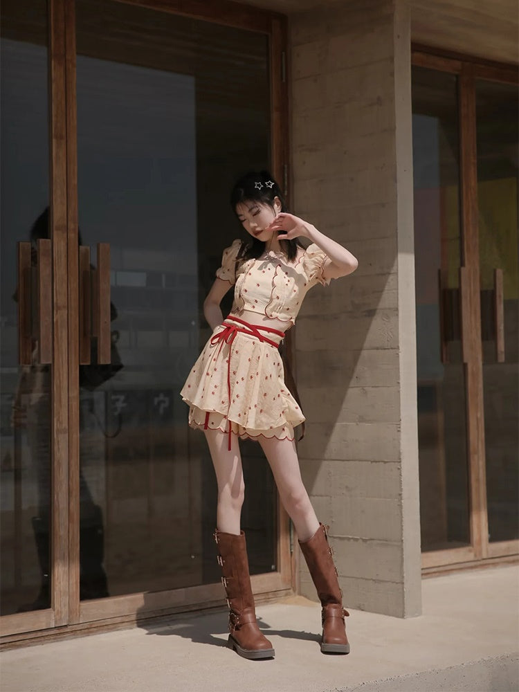 Dot Petal Cute Lace Bustier&Blouse&pants