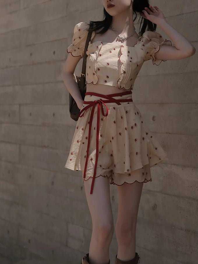 Dot Petal Cute Lace Bustier&Blouse&pants