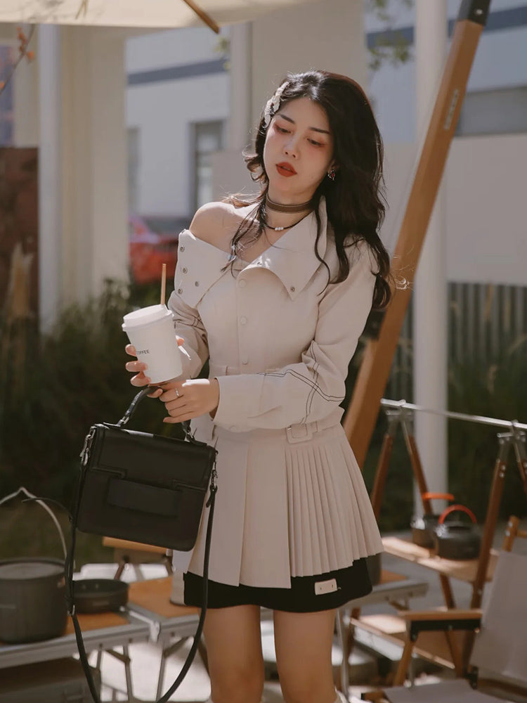 Knit Pleats Tassel Classy Stole&One-piece