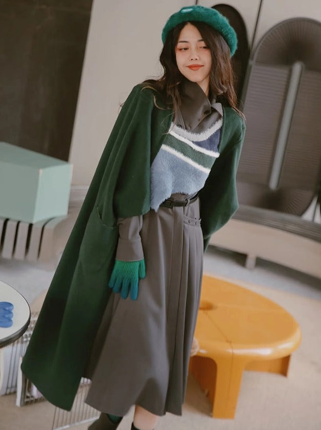 Reversible 2way Wool Long&Short Cradigan