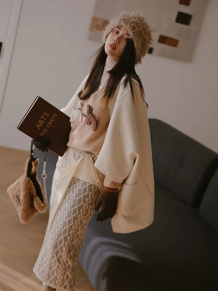 Reversible 2way Wool Long&Short Cradigan