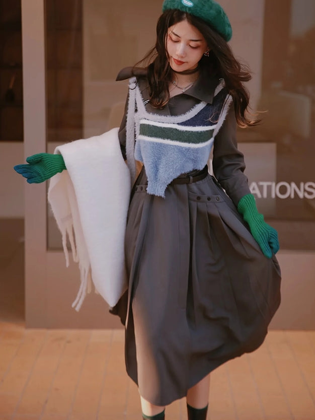 Nichi Knit Vest&One-piece Set-up