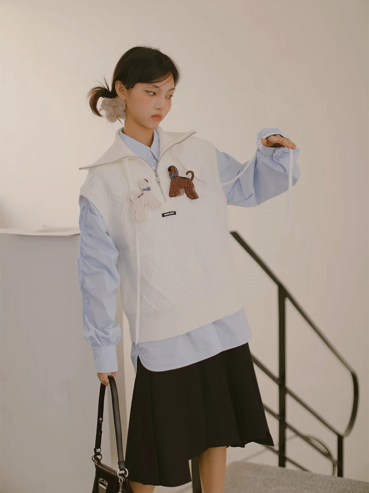 College Dog Cute Shirt&Knit-Vest