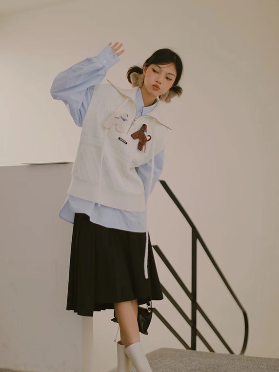 College Dog Cute Shirt&Knit-Vest
