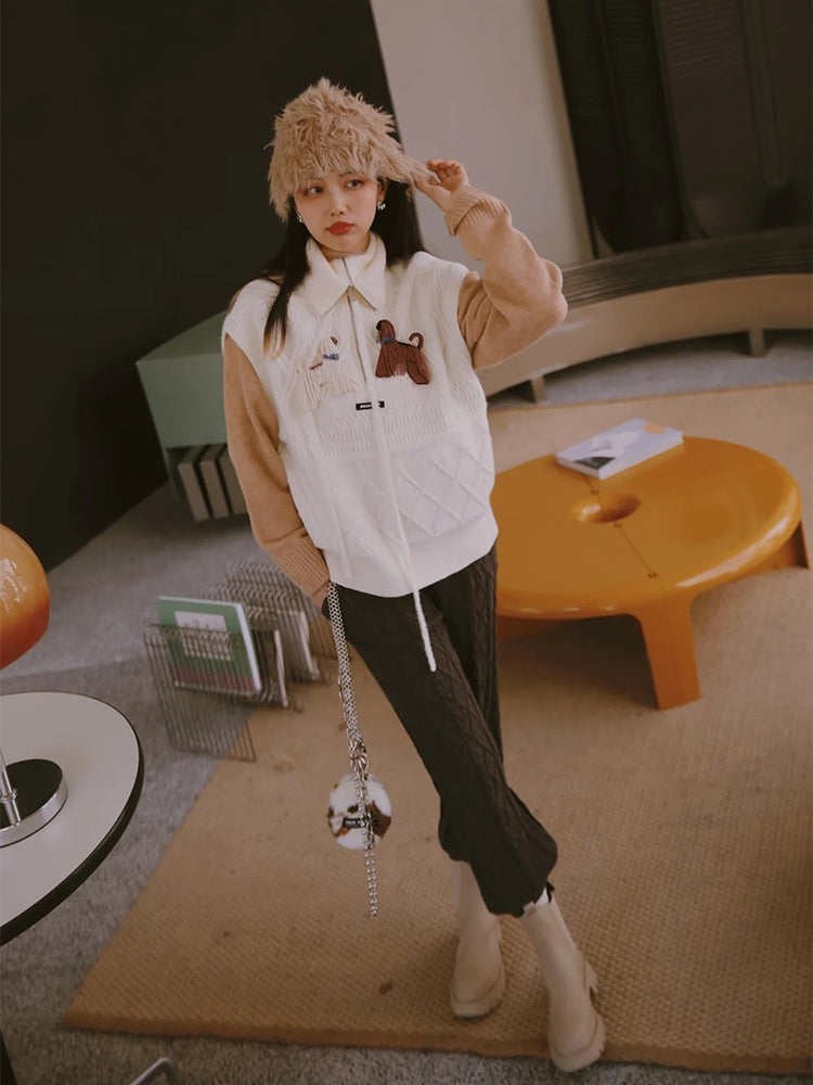 College Dog Cute Shirt&Knit-Vest