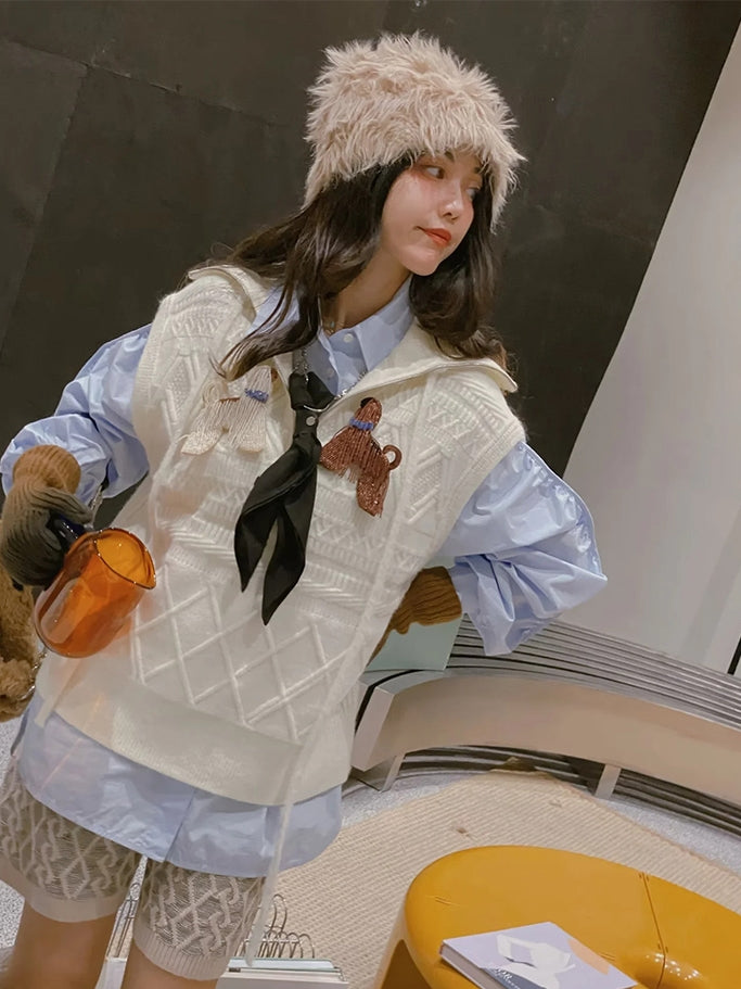 College Dog Cute Shirt&Knit-Vest