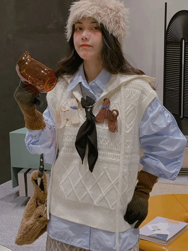 College Dog Cute Shirt&Knit-Vest