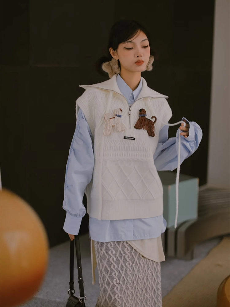 College Dog Cute Shirt&Knit-Vest