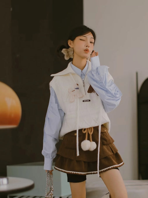 College Dog Cute Shirt&Knit-Vest