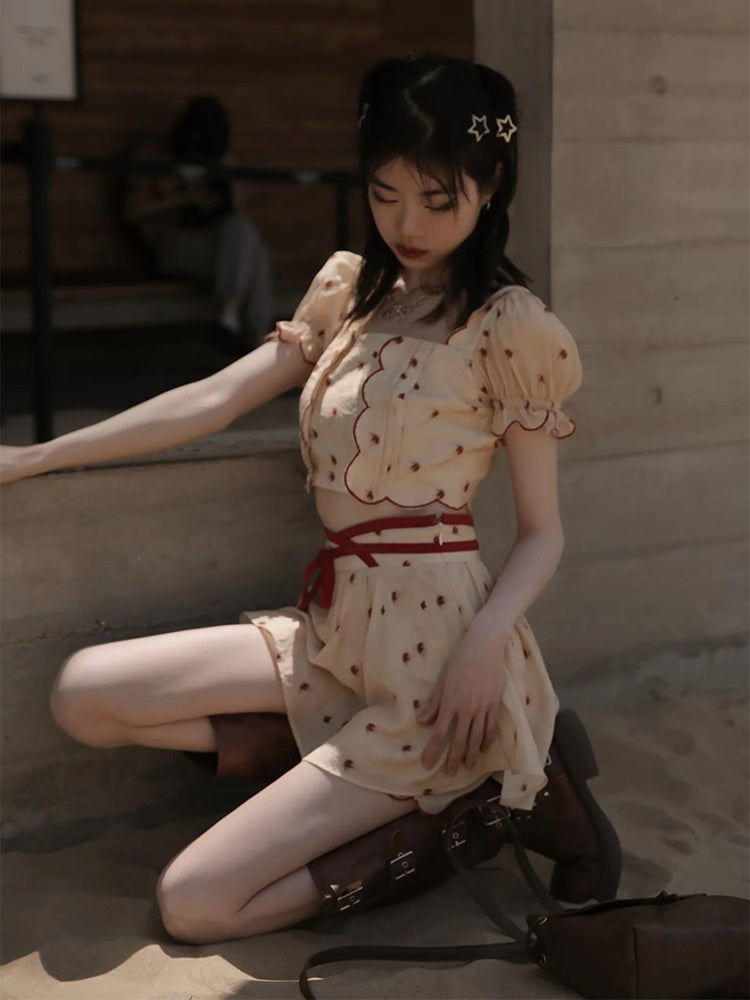 Dot Petal Cute Lace Bustier&Blouse&pants