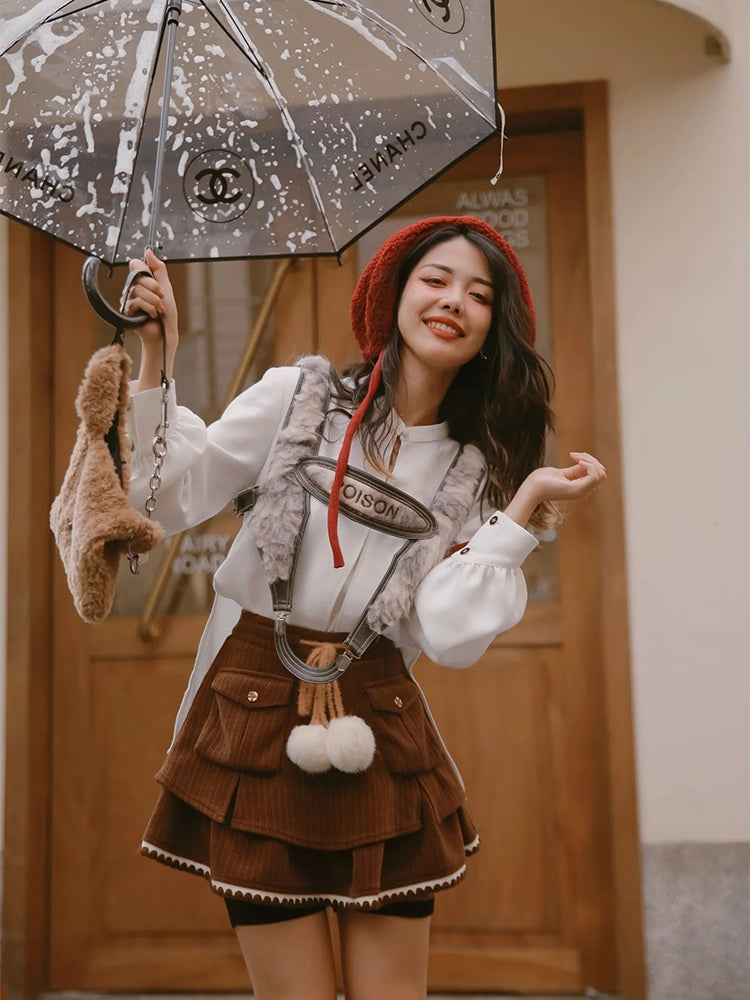 Tiered Ponpon Flare Cute Skirt