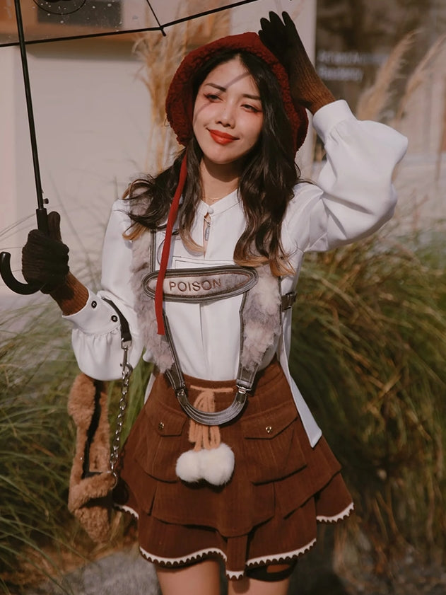 Tiered Ponpon Flare Cute Skirt