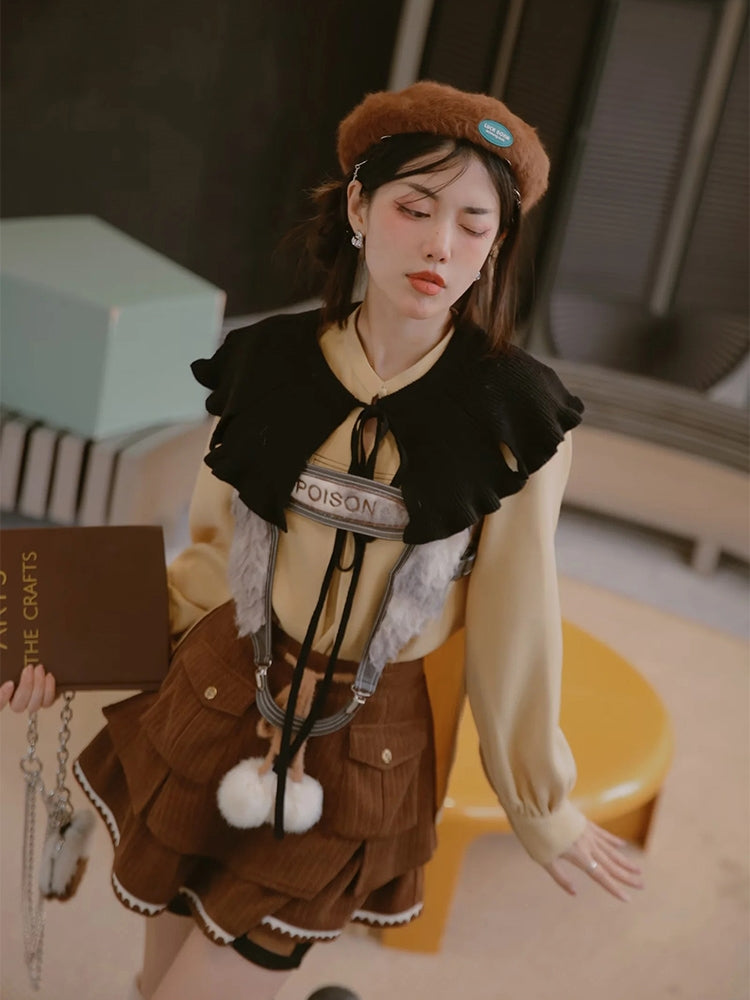 Tiered Ponpon Flare Cute Skirt