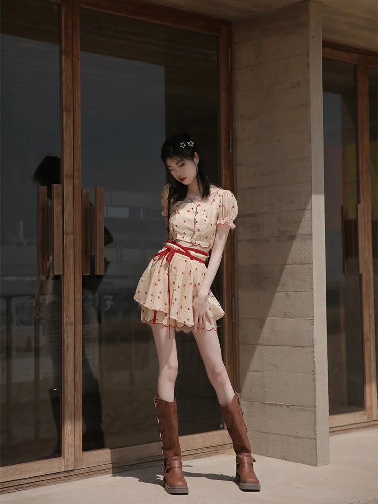 Dot Petal Cute Lace Bustier&Blouse&pants