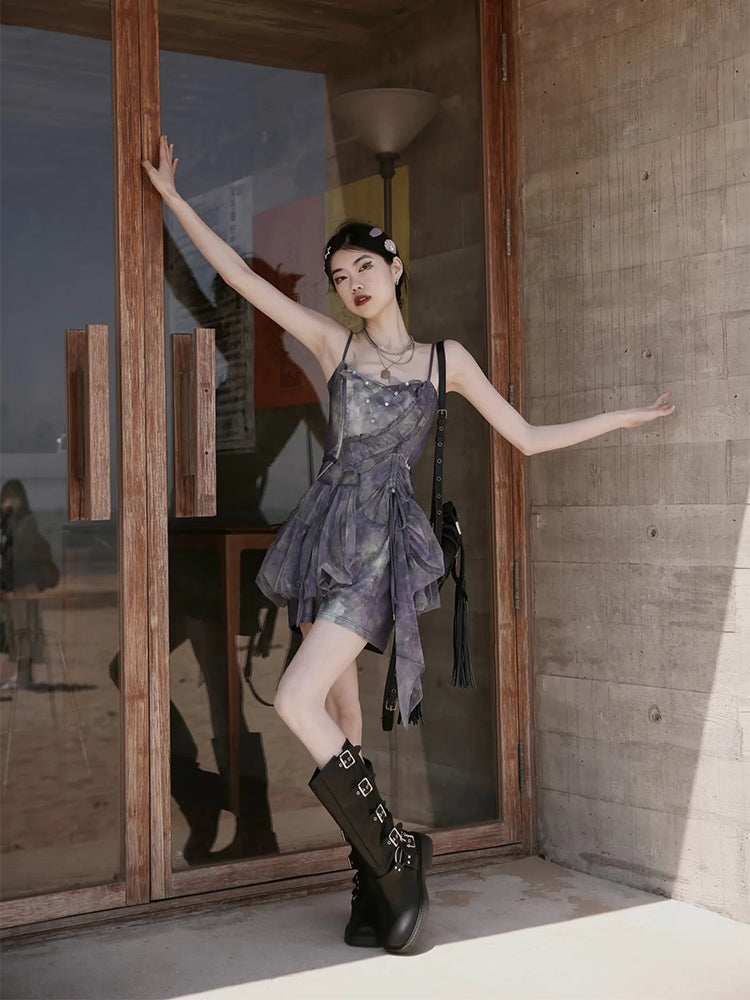 Butterfly Ciffon Lace-up Cardigan&One-piece
