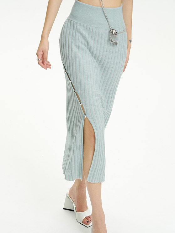 Knit Tight Cropped High-neck Long Tops&Skirt