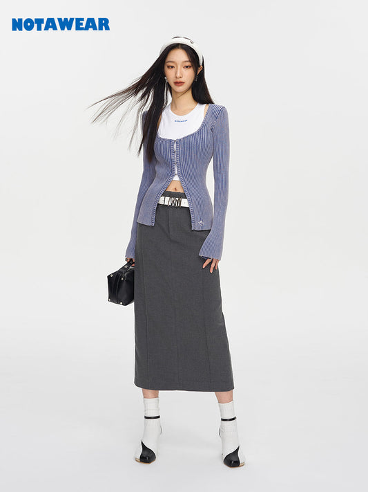 Back-slit Mature Simple Long Skirt