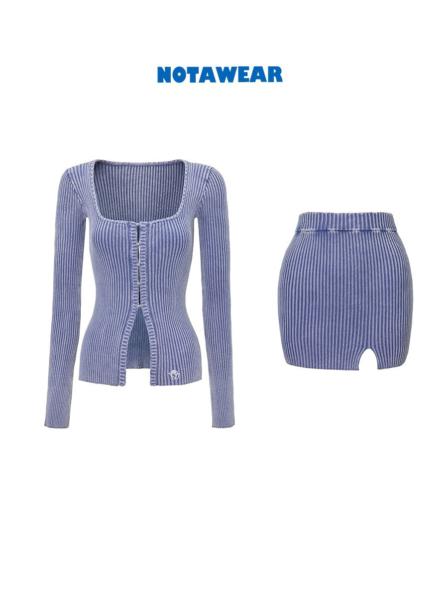 Rib-Knit Tight Sexy Casual Tops&Skirt