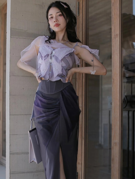 Butterfly Fairy Asummetry Lace Tops