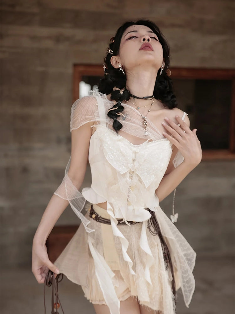 Butterfly Fairy Asummetry Lace Tops