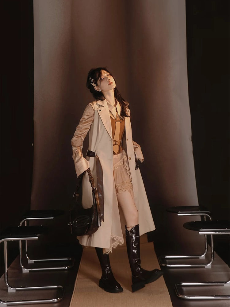 Leather-Jacket&Trench-Coat Layered Nichi Classy Set-Up