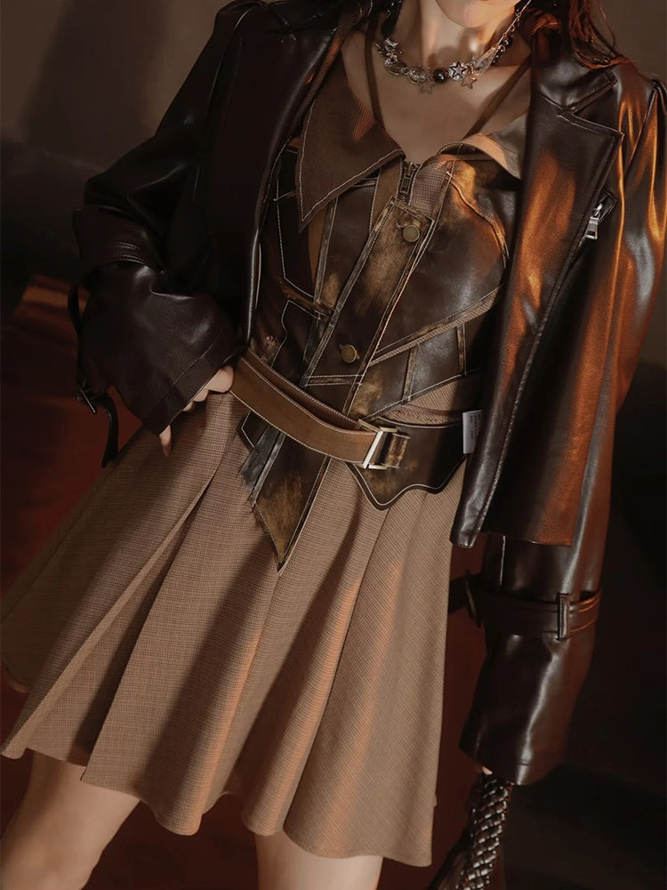 Leather-Jacket&Trench-Coat Layered Nichi Classy Set-Up