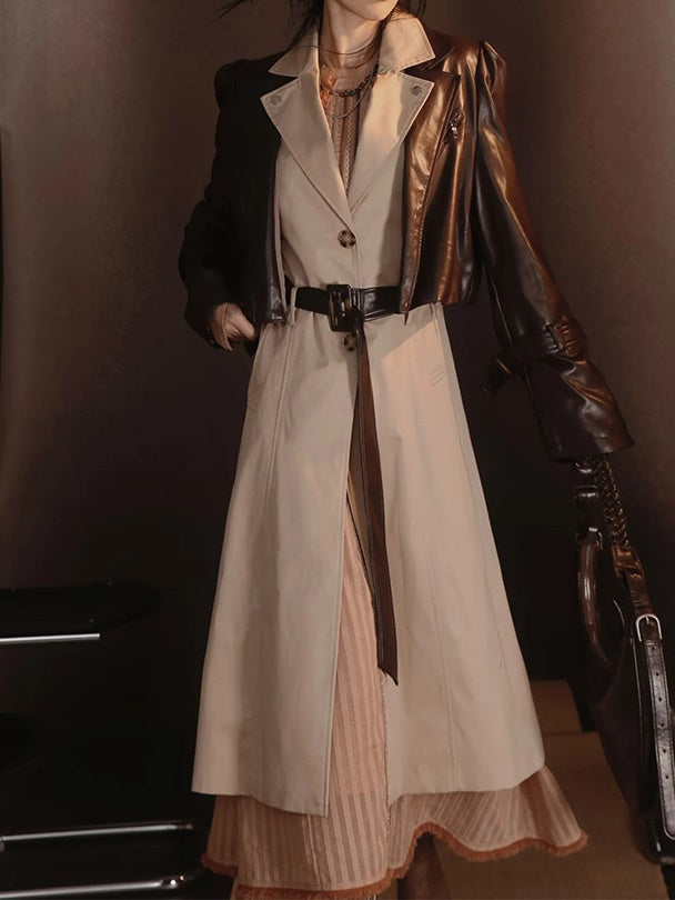 Leather-Jacket&Trench-Coat Layered Nichi Classy Set-Up