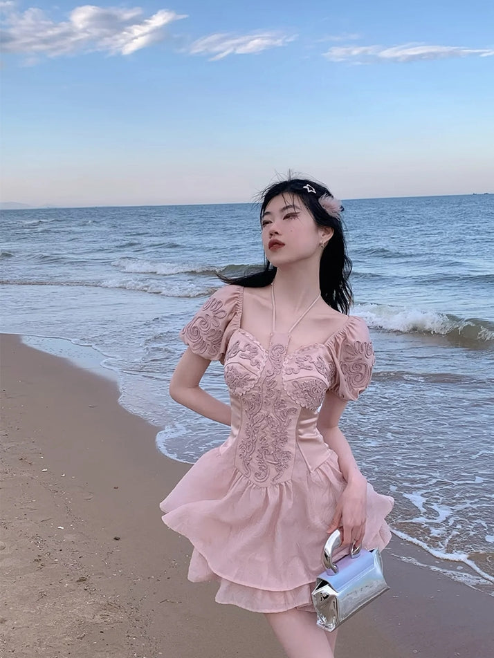 Princess Fairy Sheer Embroidery Cardigan&One-piece