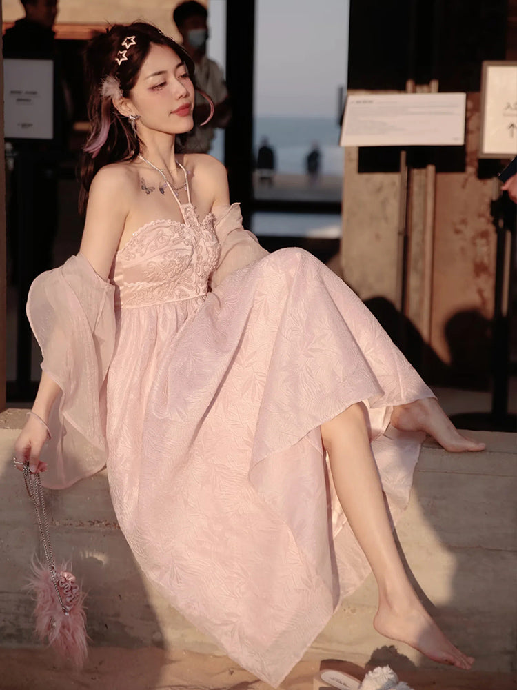 Princess Fairy Sheer Embroidery Cardigan&One-piece