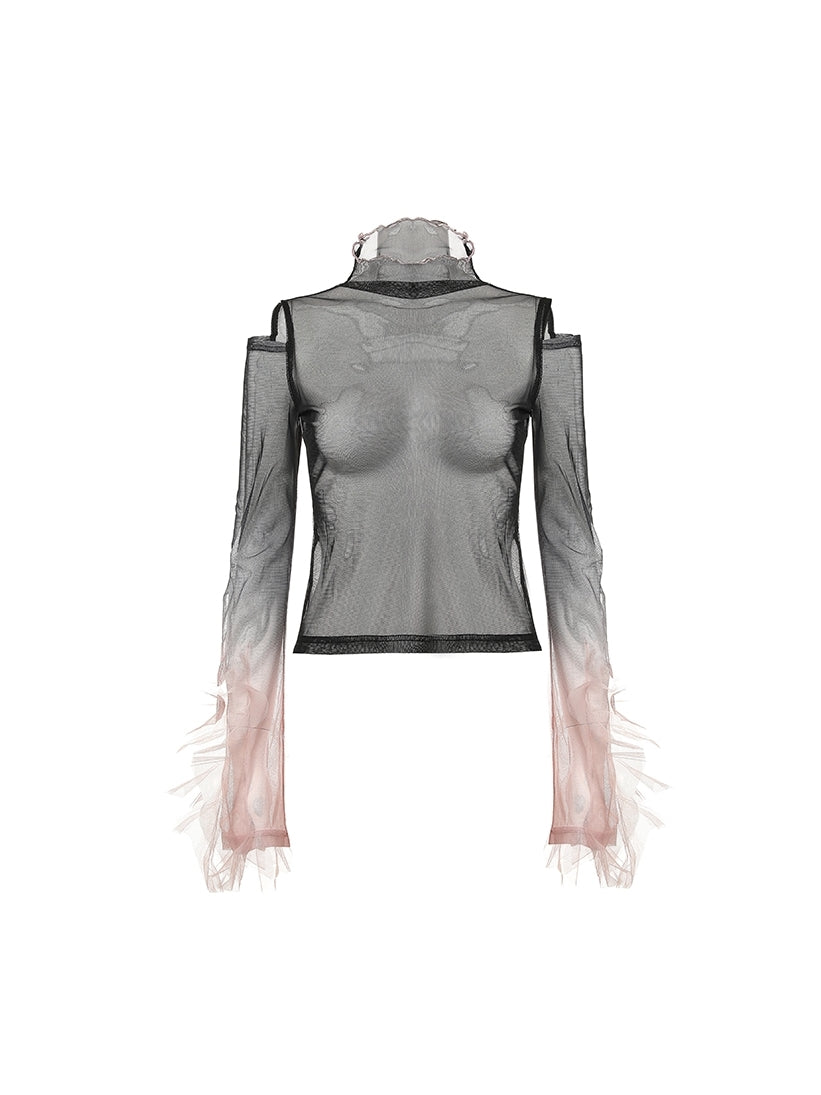 Tulle See-through High-neck Cutsew One-piece