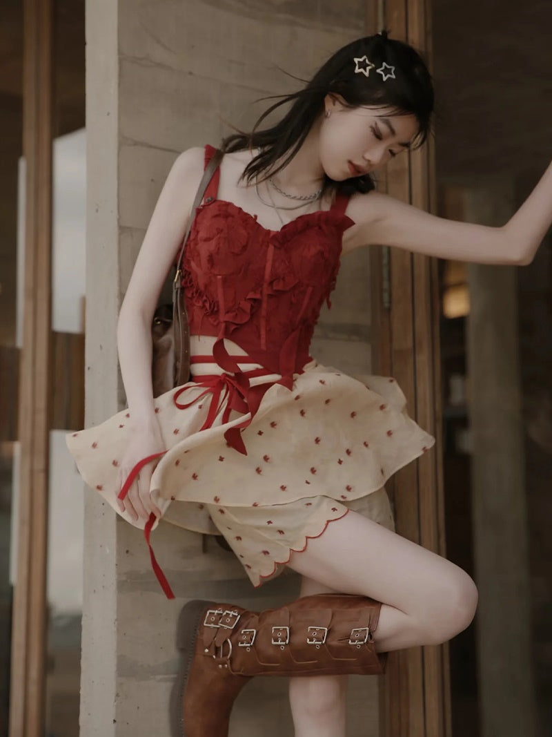 Dot Petal Cute Lace Bustier&Blouse&pants