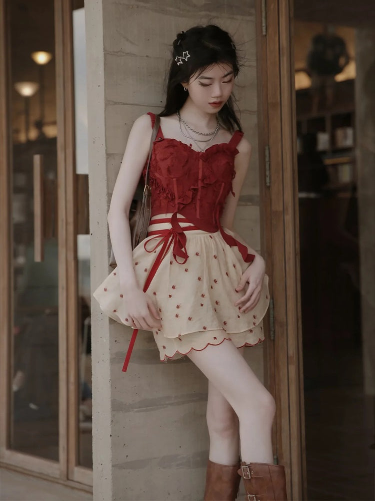 Dot Petal Cute Lace Bustier&Blouse&pants