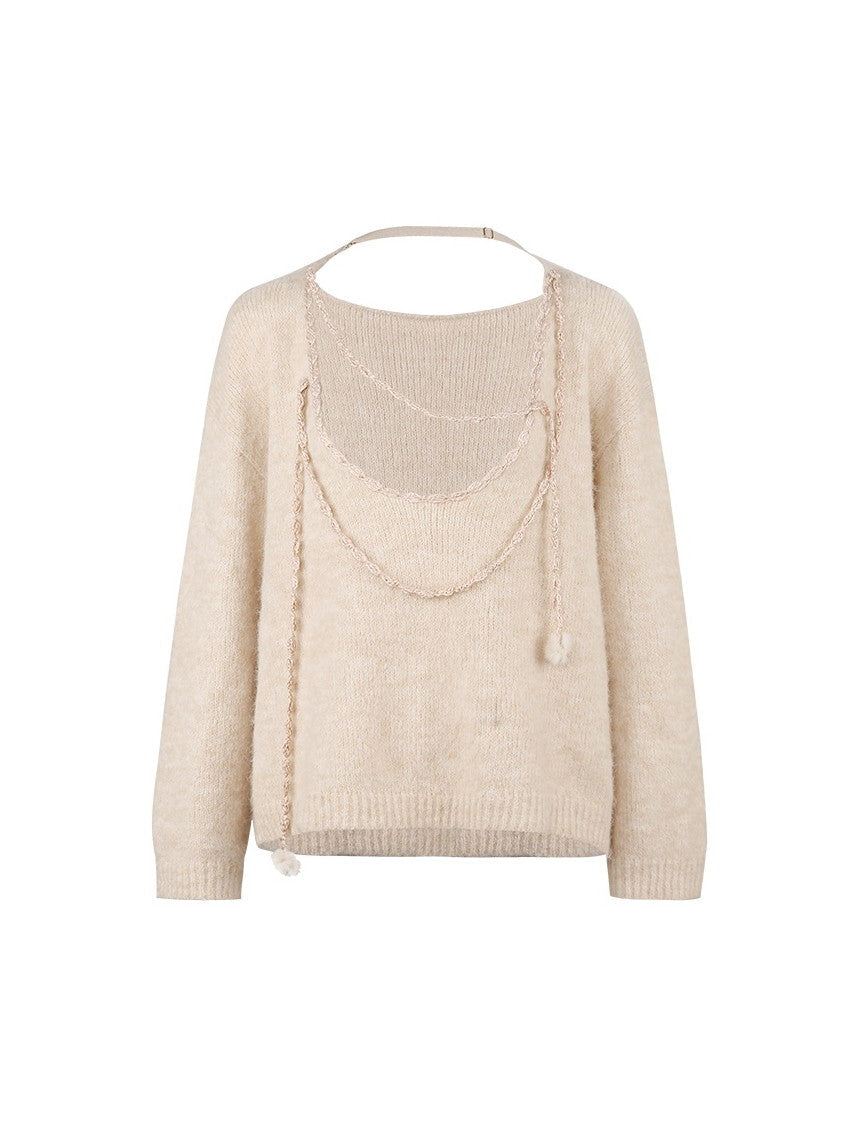 Satin Layered Loose Fluffiy Knit&Camisole