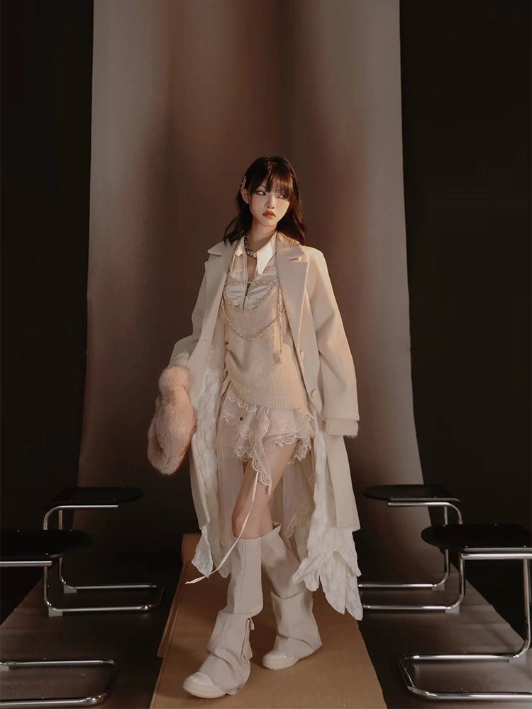 Satin Layered Loose Fluffiy Knit&Camisole