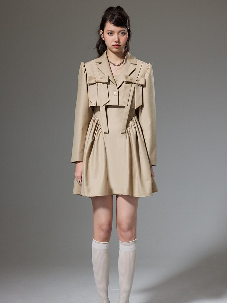 Plain Trench Ribbon Jacket&One-piece