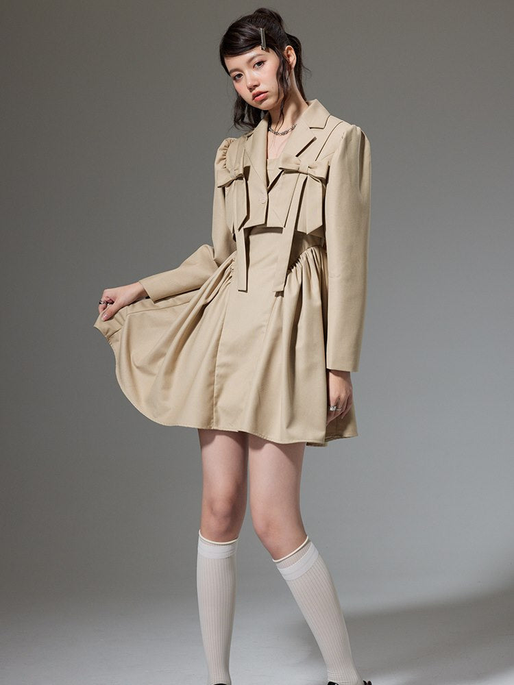 Plain Trench Ribbon Jacket&One-piece