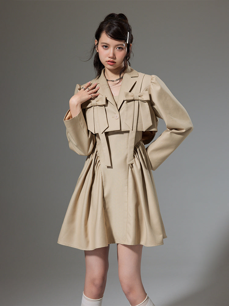 Plain Trench Ribbon Jacket&One-piece