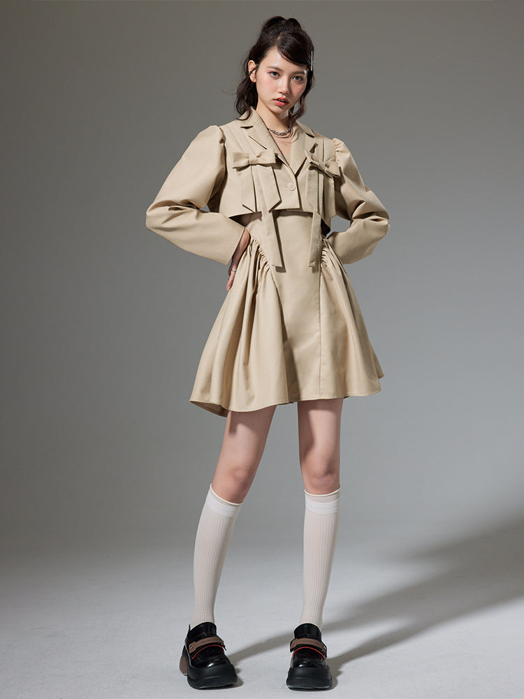 Plain Trench Ribbon Jacket&One-piece