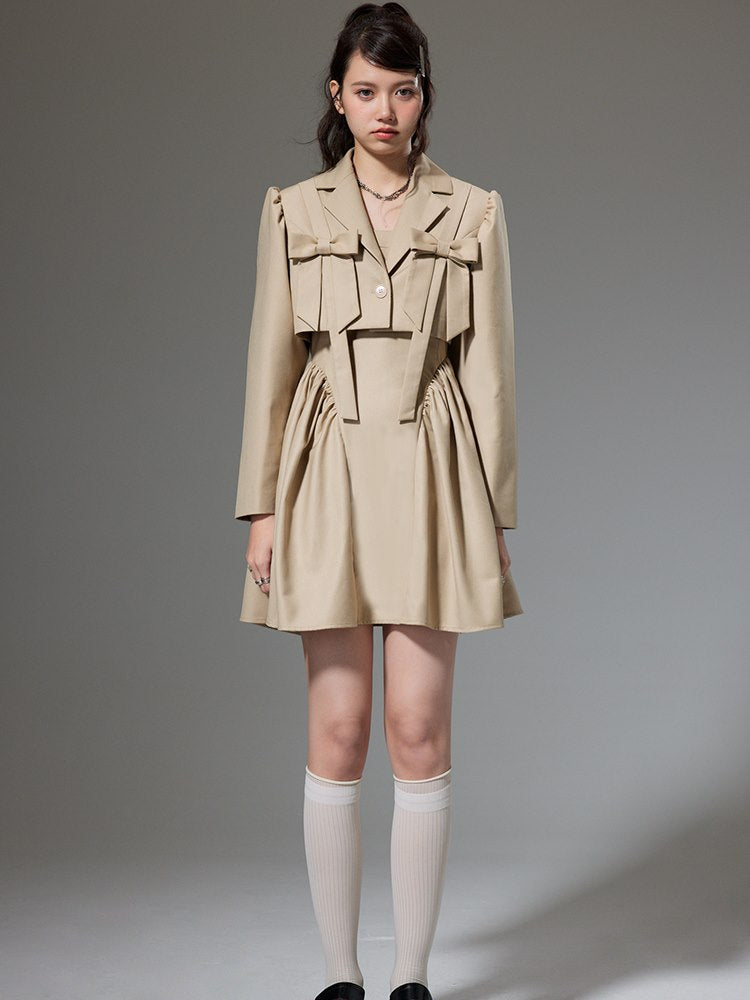 Plain Trench Ribbon Jacket&One-piece