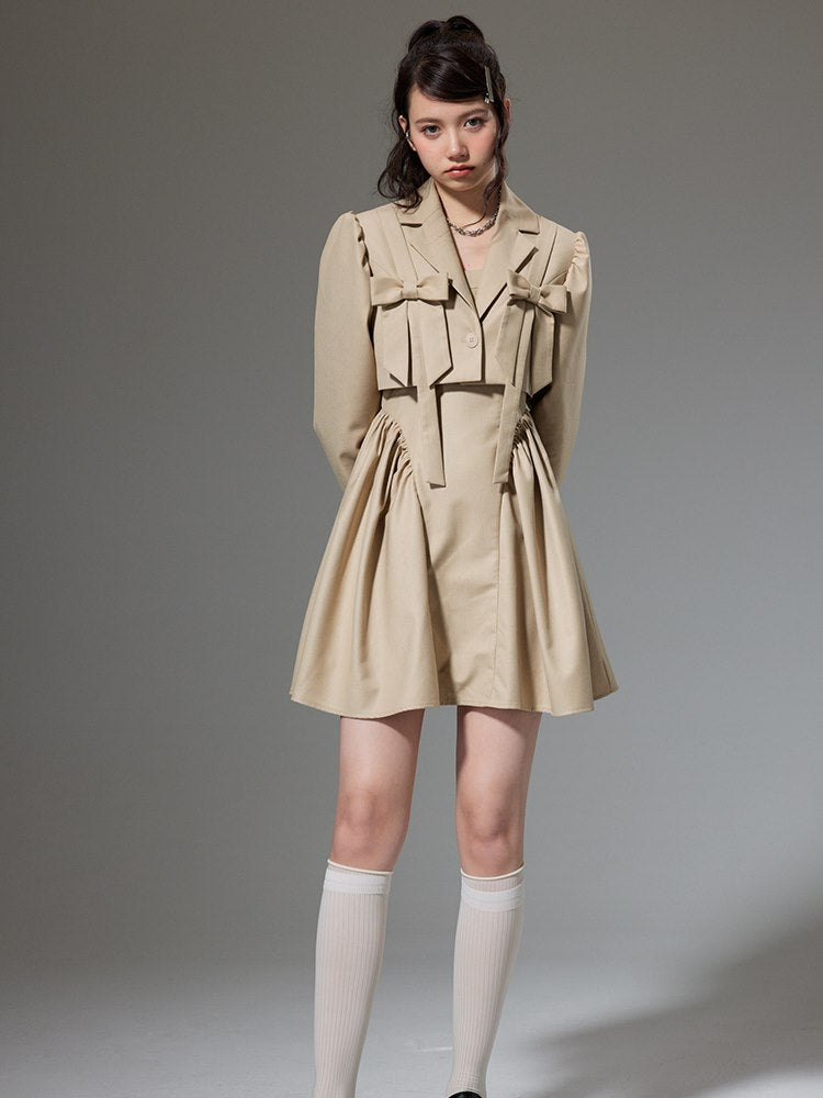 Plain Trench Ribbon Jacket&One-piece