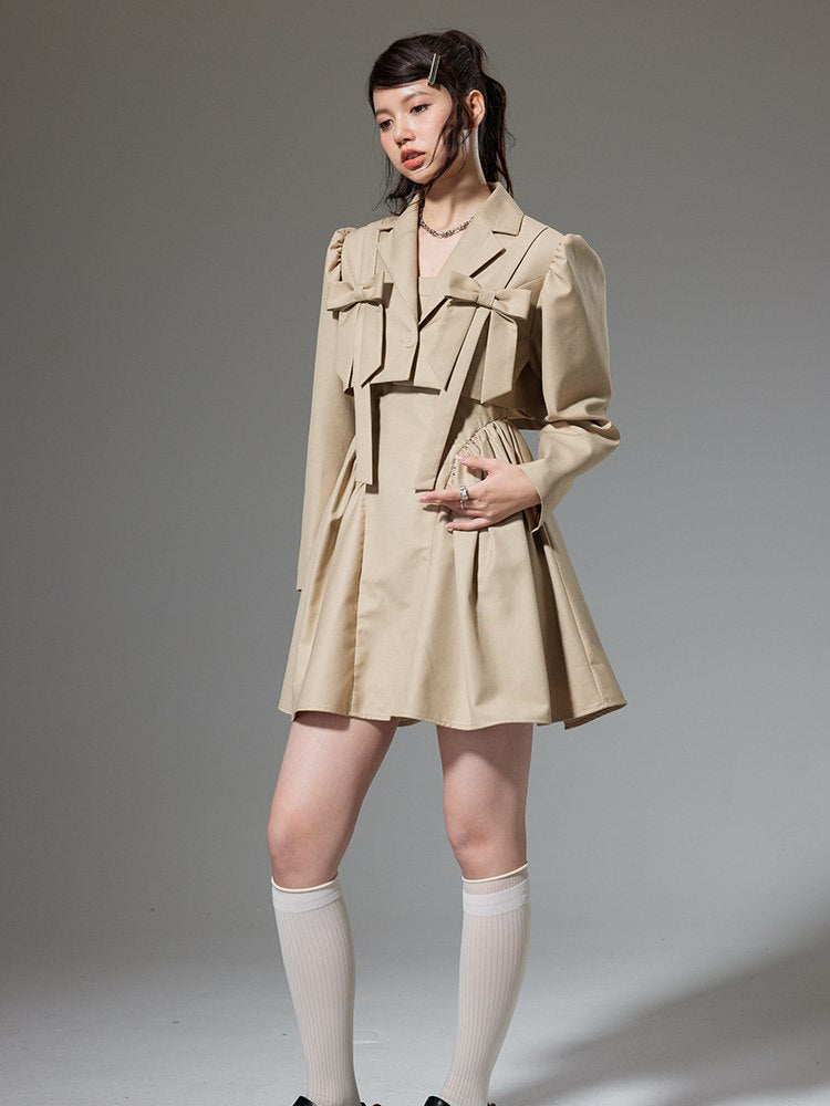 Plain Trench Ribbon Jacket&One-piece