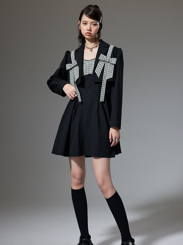 Ribbon Plaid Fkare short Jacket&One-piece